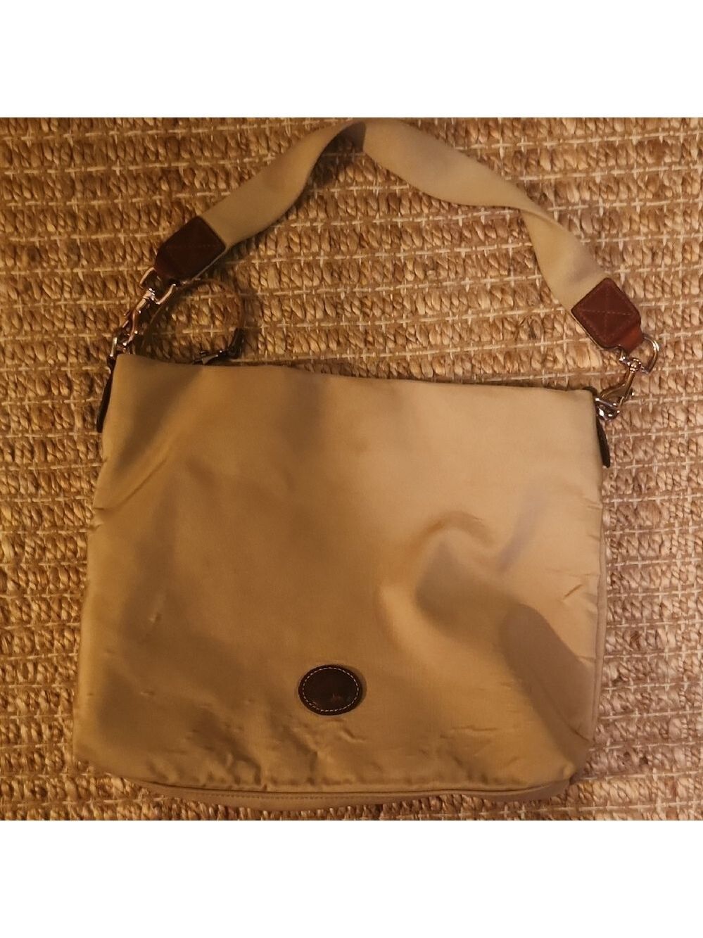 Dooney & Bourke Tan Canvas Large Hobo Tote Bag with Classic Design